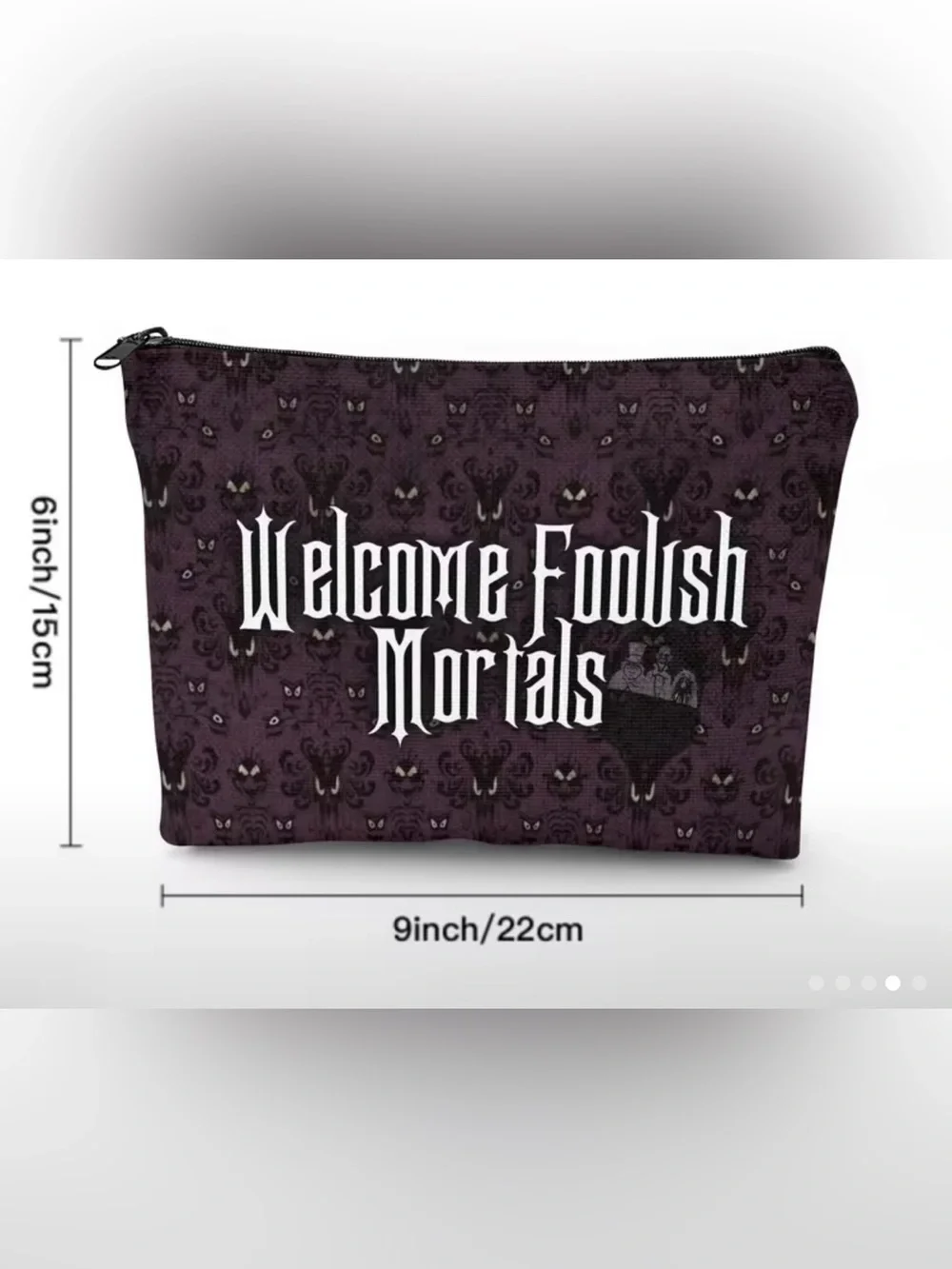 NWT-Welcome Foolish Mortals 6”x9” Dual-Sided Artwork Cosmetic Make-Up Bag